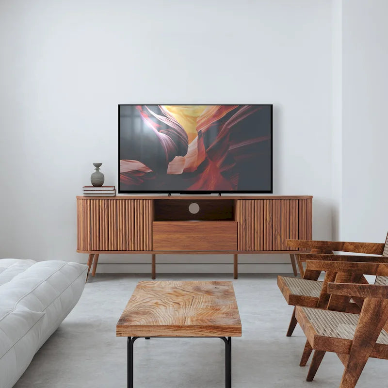 70 inch gebogen tv-meubel met lade en opbergdeuren