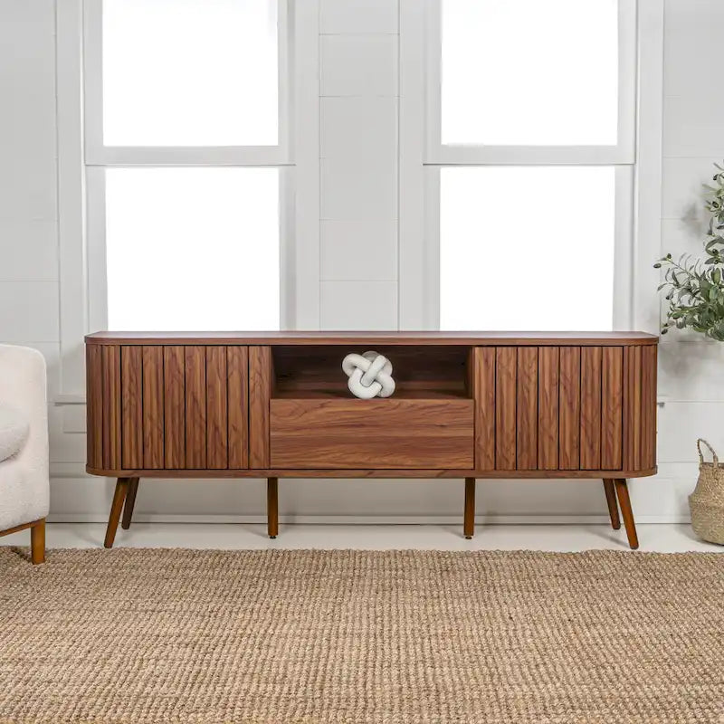 70 inch gebogen tv-meubel met lade en opbergdeuren