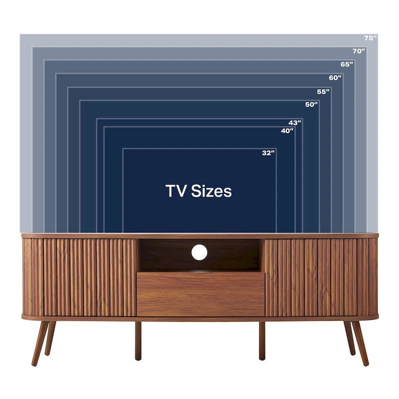 70 inch gebogen tv-meubel met lade en opbergdeuren