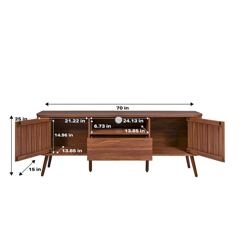 70 inch gebogen tv-meubel met lade en opbergdeuren