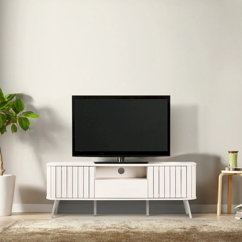 70 inch gebogen tv-meubel met lade en opbergdeuren