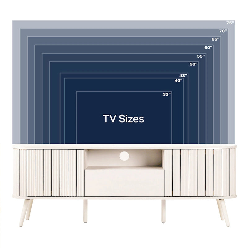 70 inch gebogen tv-meubel met lade en opbergdeuren
