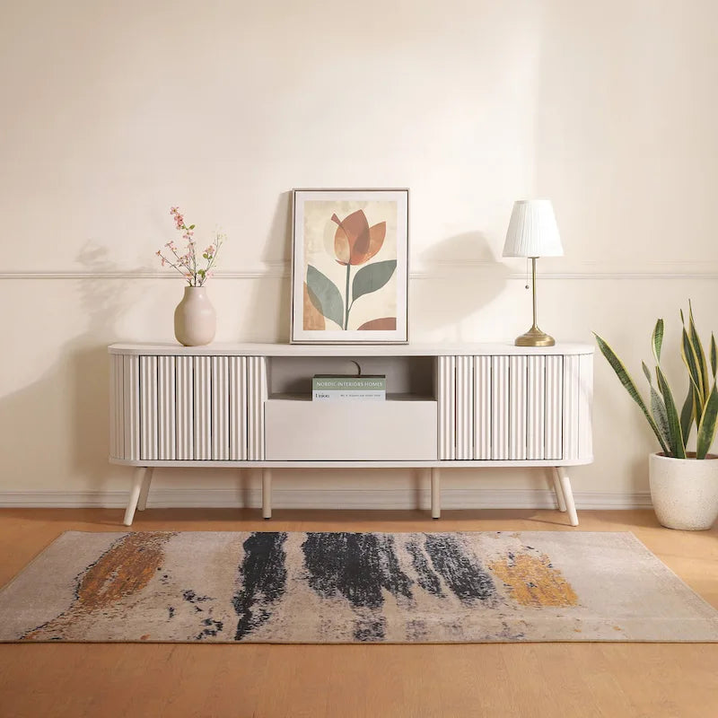 70 inch gebogen tv-meubel met lade en opbergdeuren