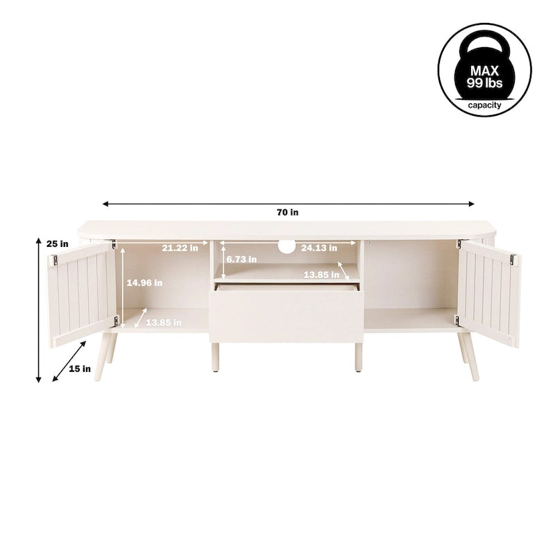 70 inch gebogen tv-meubel met lade en opbergdeuren