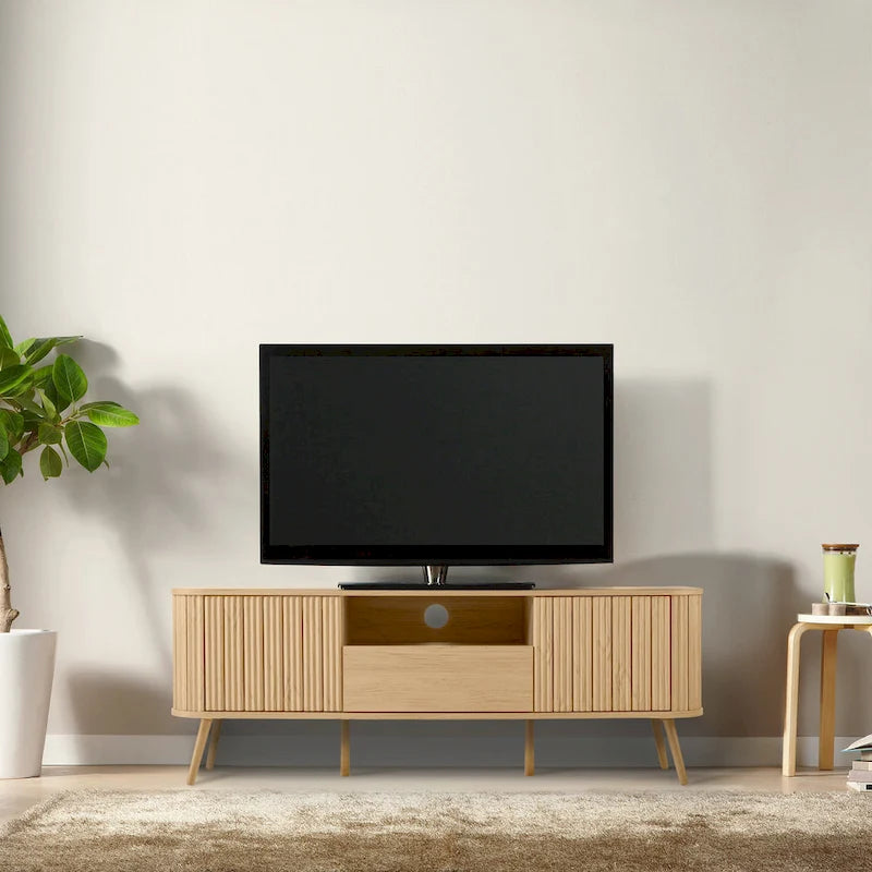 70 inch gebogen tv-meubel met lade en opbergdeuren