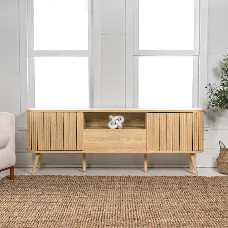 70 inch gebogen tv-meubel met lade en opbergdeuren