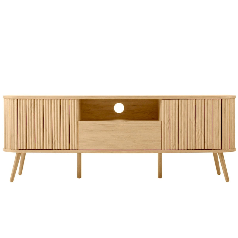 70 inch gebogen tv-meubel met lade en opbergdeuren