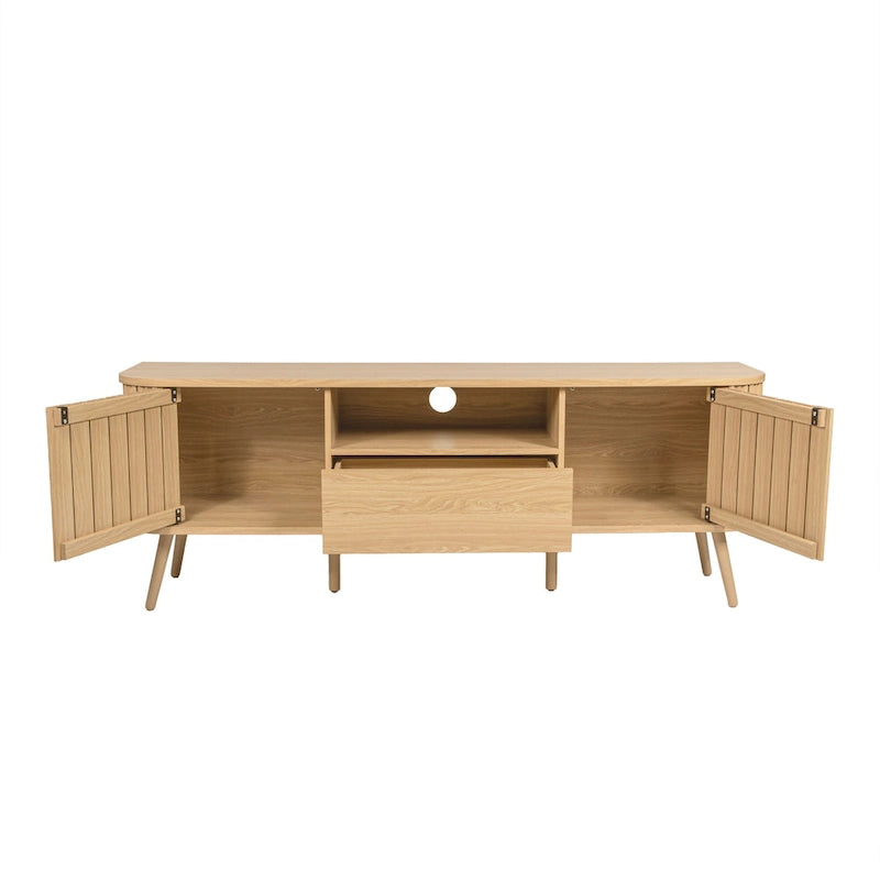 70 inch gebogen tv-meubel met lade en opbergdeuren