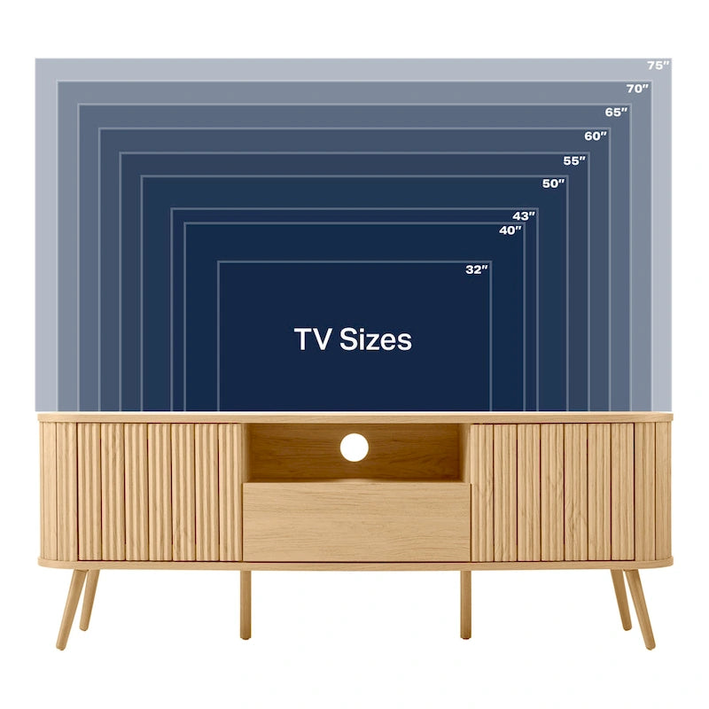 70 inch gebogen tv-meubel met lade en opbergdeuren