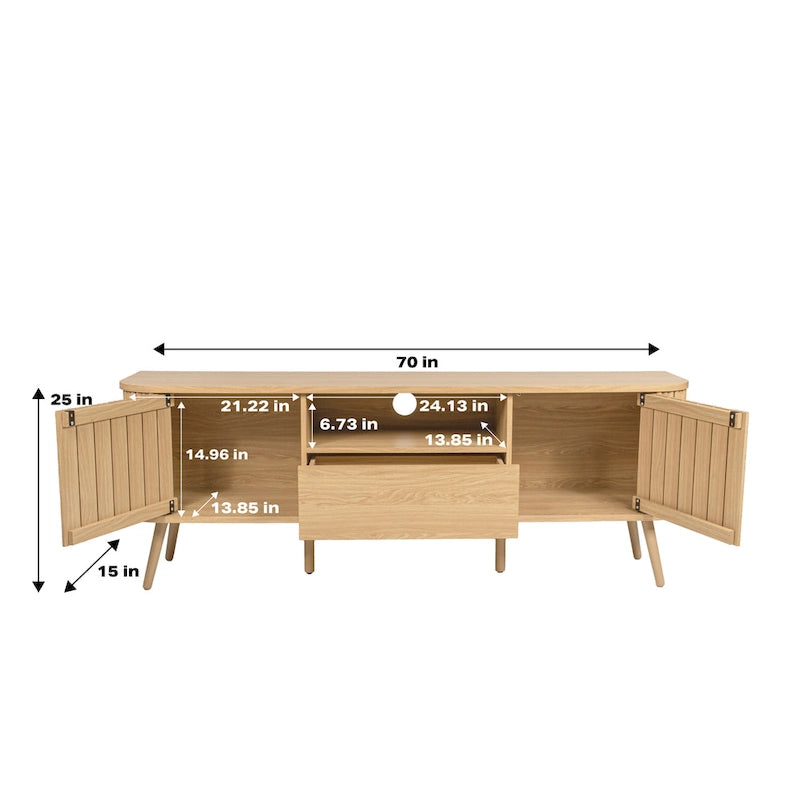 70 inch gebogen tv-meubel met lade en opbergdeuren