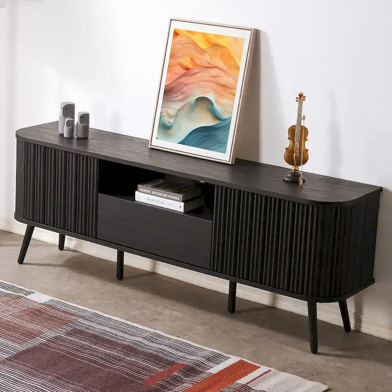 70 inch gebogen tv-meubel met lade en opbergdeuren