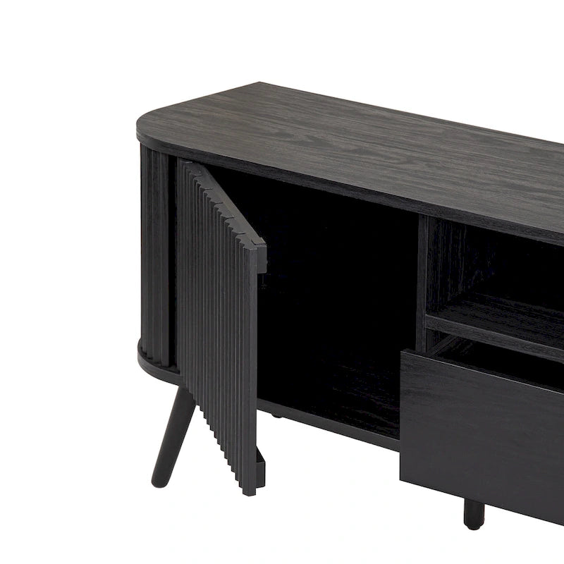 70 inch gebogen tv-meubel met lade en opbergdeuren