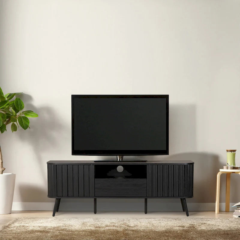 70 inch gebogen tv-meubel met lade en opbergdeuren