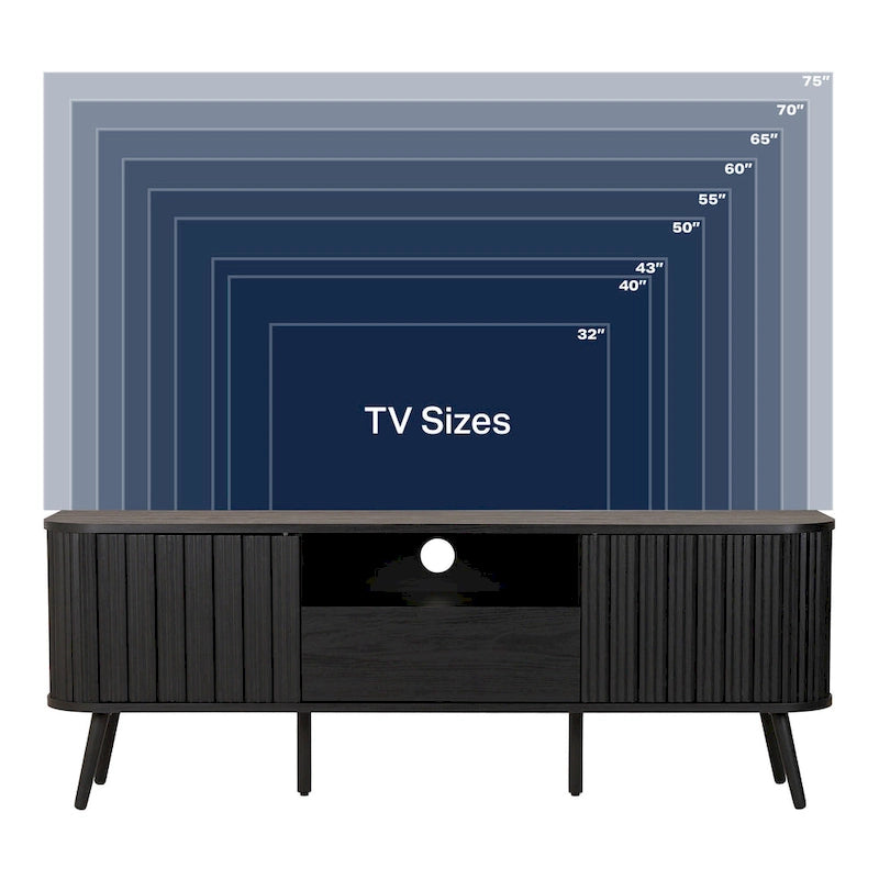 70 inch gebogen tv-meubel met lade en opbergdeuren