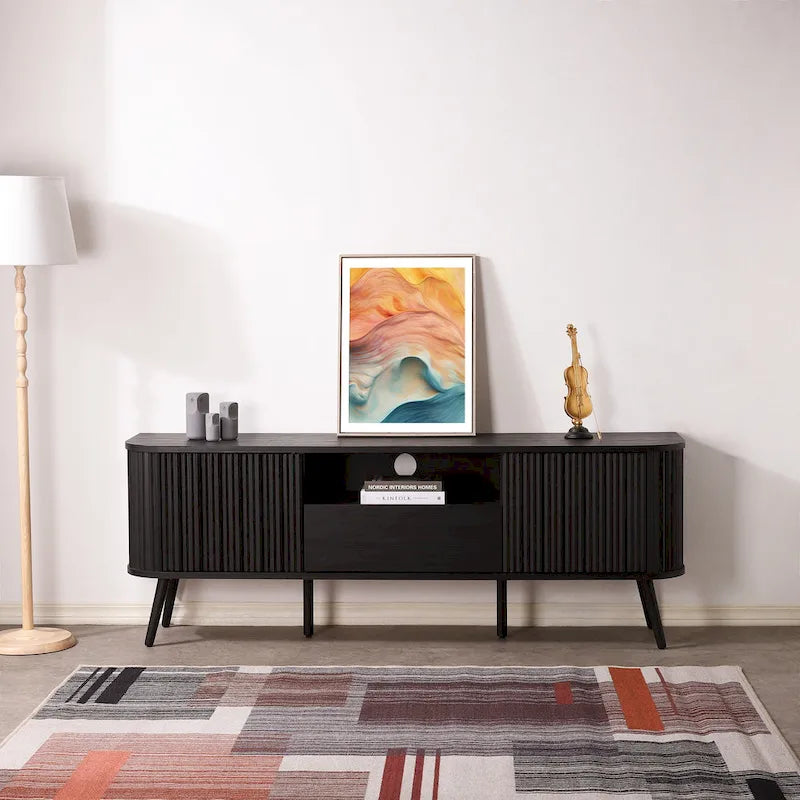 70 inch gebogen tv-meubel met lade en opbergdeuren