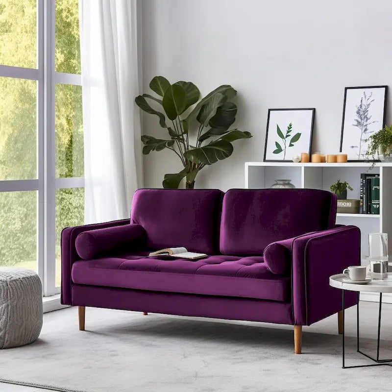 58" Gecapitonneerde fluwelen loveseat met vierkante armleuningen