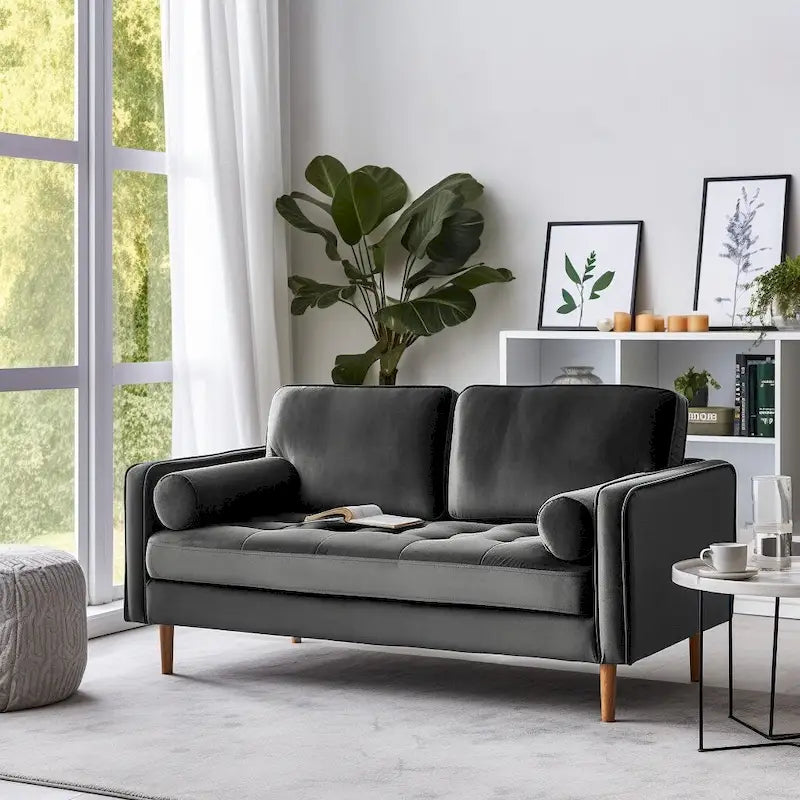 58" Gecapitonneerde fluwelen loveseat met vierkante armleuningen
