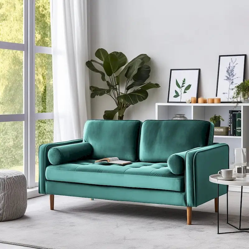 58" Gecapitonneerde fluwelen loveseat met vierkante armleuningen