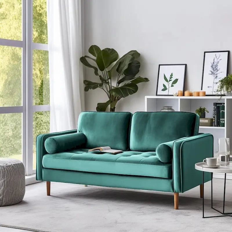 58" Gecapitonneerde fluwelen loveseat met vierkante armleuningen