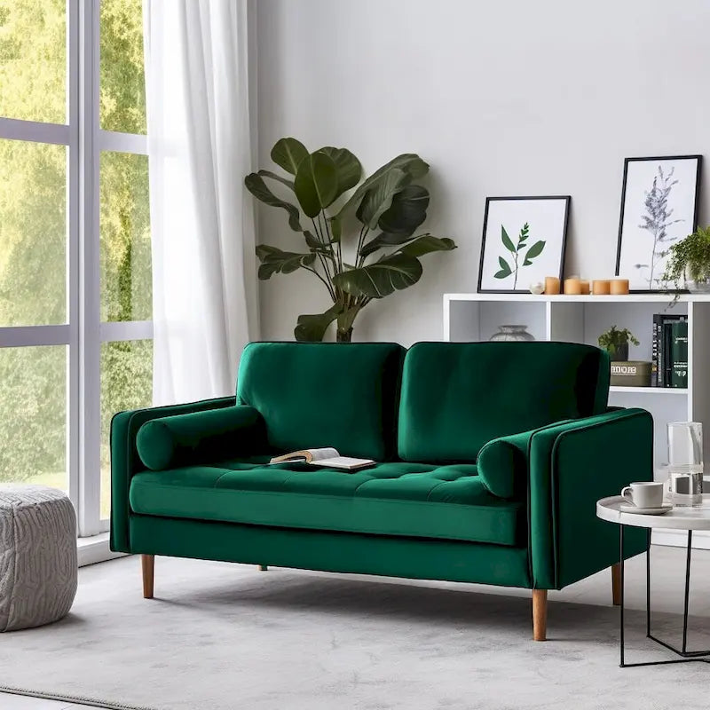 58" Gecapitonneerde fluwelen loveseat met vierkante armleuningen