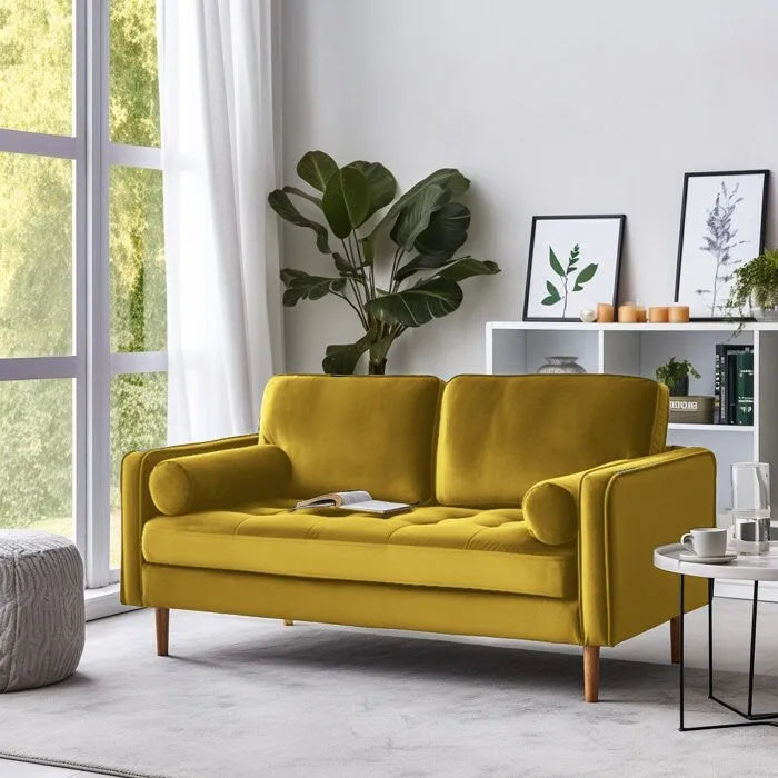 58" Gecapitonneerde fluwelen loveseat met vierkante armleuningen