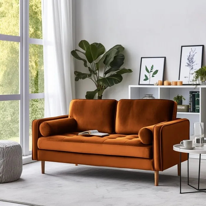 58" Gecapitonneerde fluwelen loveseat met vierkante armleuningen