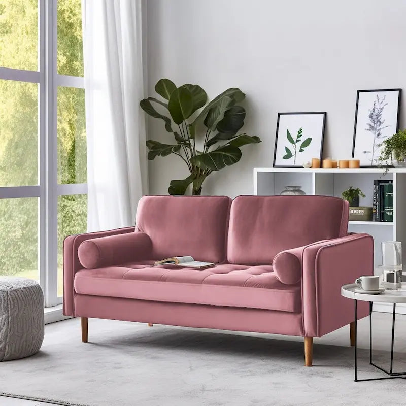 58" Gecapitonneerde fluwelen loveseat met vierkante armleuningen