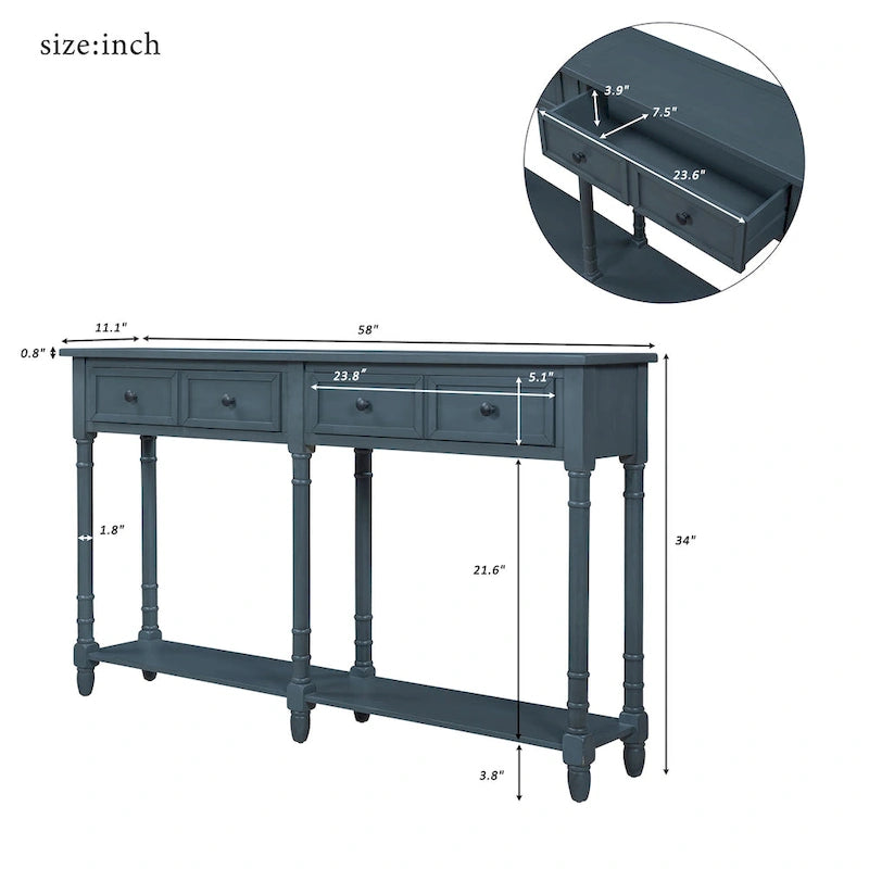 Wandtafel met twee lades en onderste plank