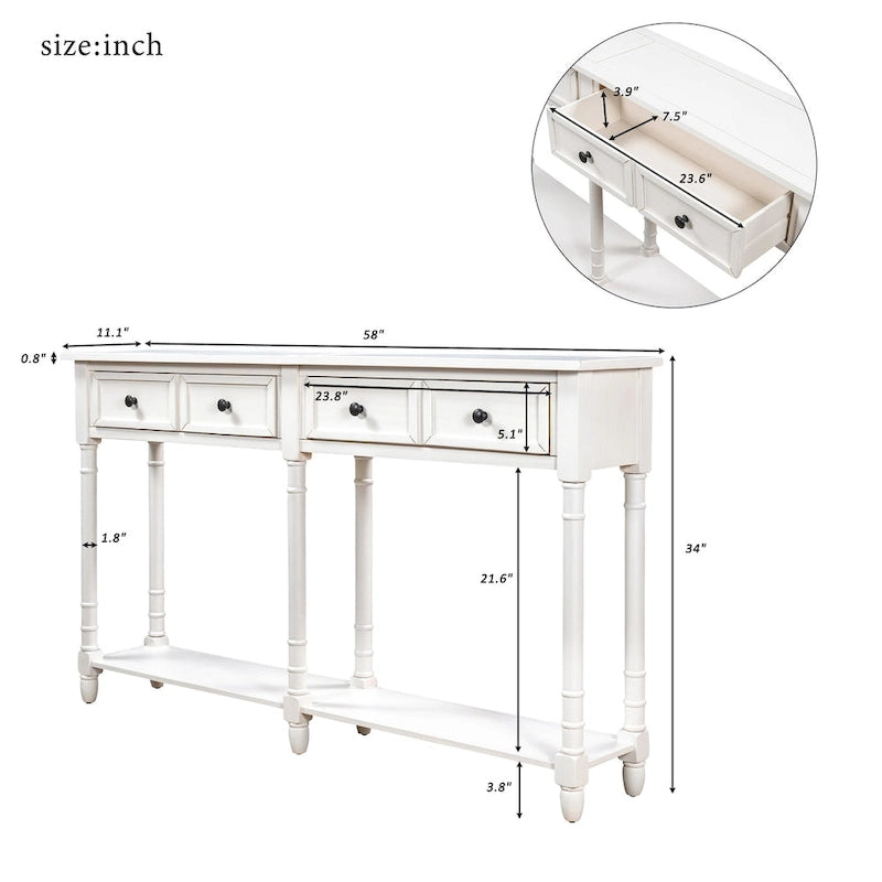 Wandtafel met twee lades en onderste plank