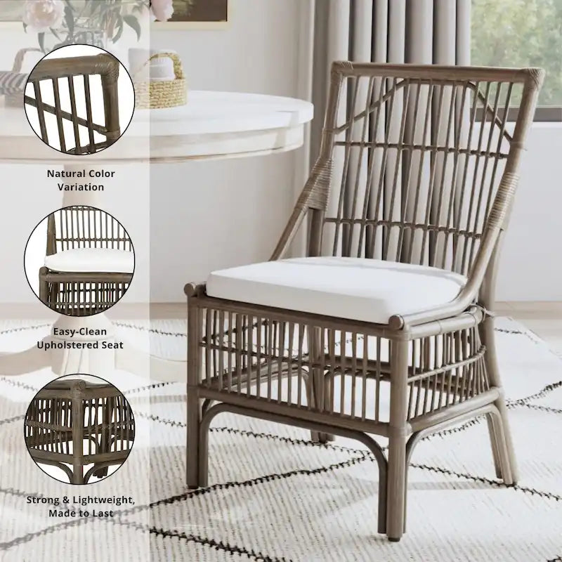 Rotan Eetkamerstoelen met Lattenrug en Kussens, Set van Twee