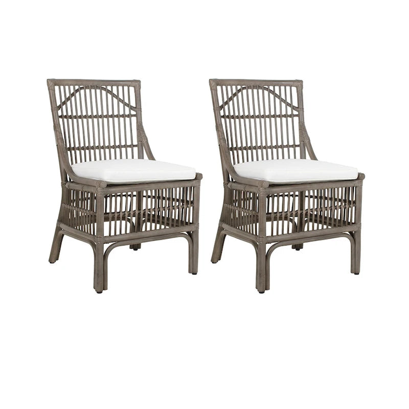 Rotan Eetkamerstoelen met Lattenrug en Kussens, Set van Twee