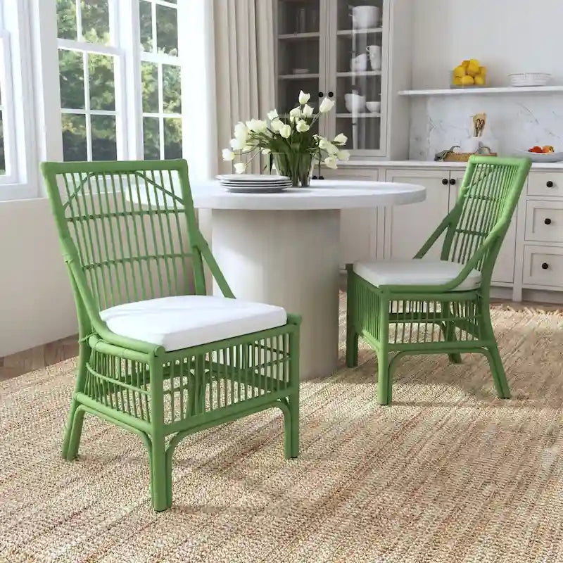 Rotan Eetkamerstoelen met Lattenrug en Kussens, Set van Twee