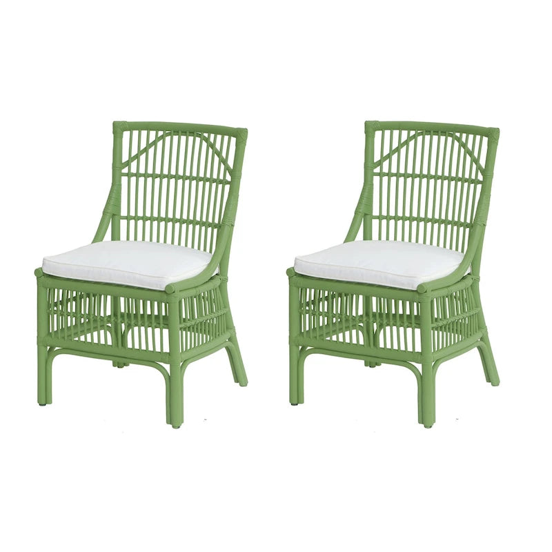 Rotan Eetkamerstoelen met Lattenrug en Kussens, Set van Twee