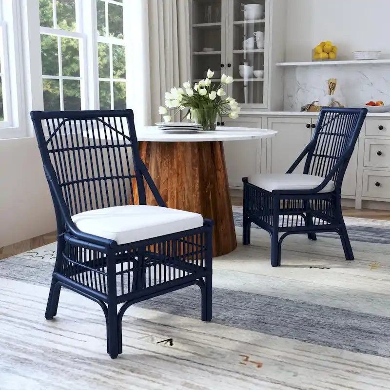 Rotan Eetkamerstoelen met Lattenrug en Kussens, Set van Twee
