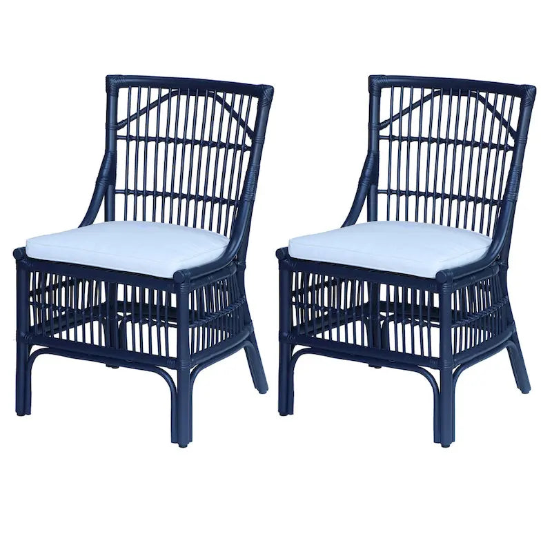 Rotan Eetkamerstoelen met Lattenrug en Kussens, Set van Twee