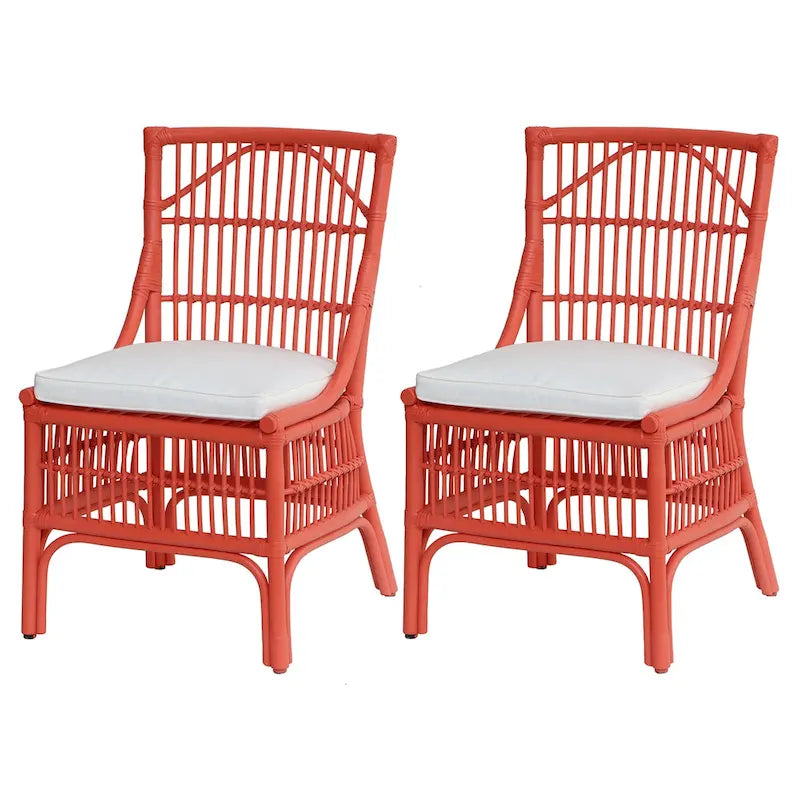 Rotan Eetkamerstoelen met Lattenrug en Kussens, Set van Twee