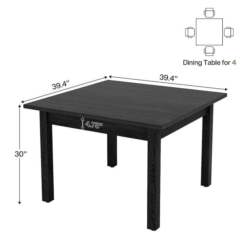 39,4" vierkante eettafel met massief houten poten, geschikt voor 2-4 personen