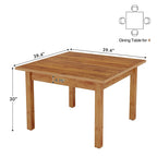 39,4" vierkante eettafel met massief houten poten, geschikt voor 2-4 personen