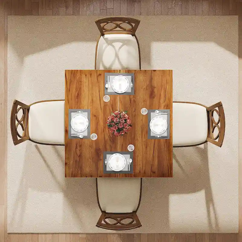 39,4" vierkante eettafel met massief houten poten, geschikt voor 2-4 personen