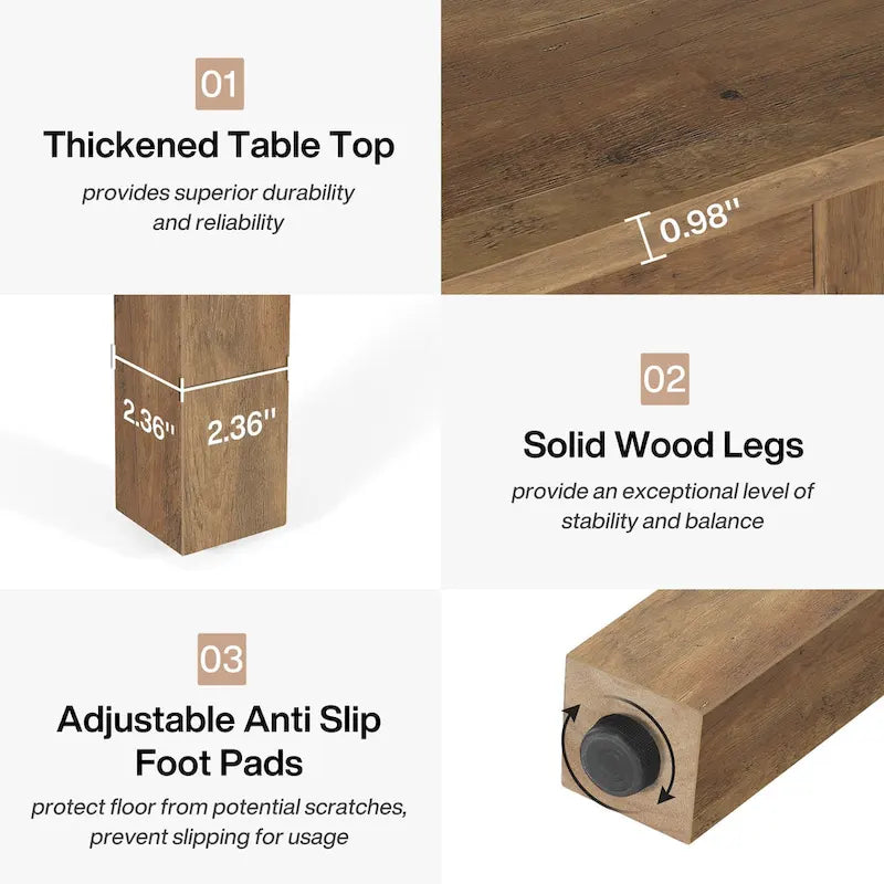 39,4" vierkante eettafel met massief houten poten, geschikt voor 2-4 personen