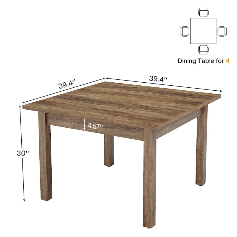 39,4" vierkante eettafel met massief houten poten, geschikt voor 2-4 personen