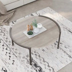 Ronde stalen salontafel met lichtgrijs blad, 37 inch