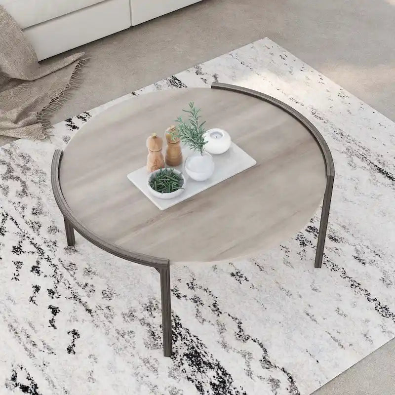 Ronde stalen salontafel met lichtgrijs blad, 37 inch