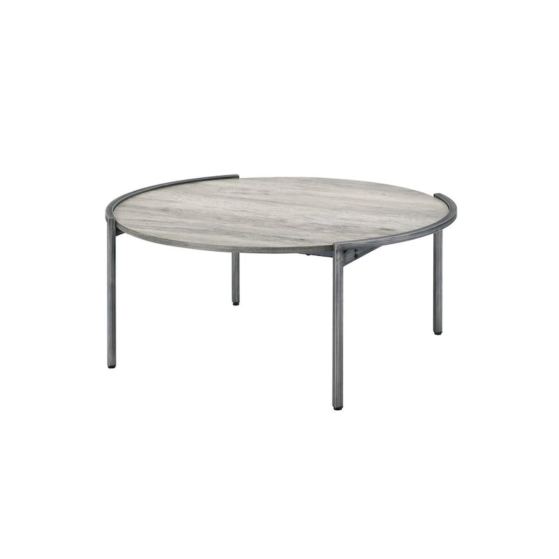 Ronde stalen salontafel met lichtgrijs blad, 37 inch
