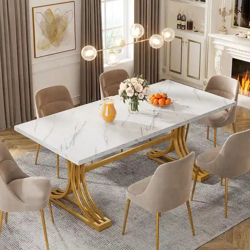 63-inch rechthoekige eettafel met metalen poten