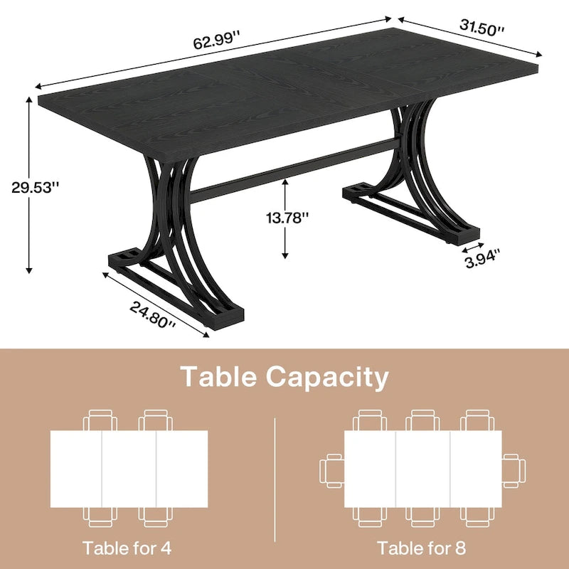 63-inch rechthoekige eettafel met metalen poten