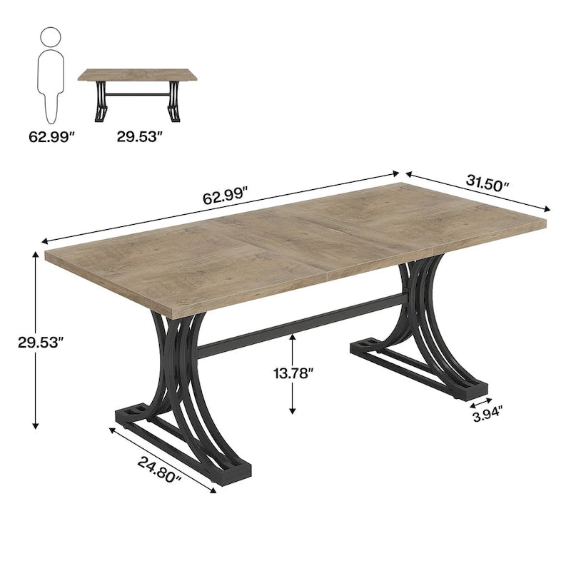 63-inch rechthoekige eettafel met metalen poten