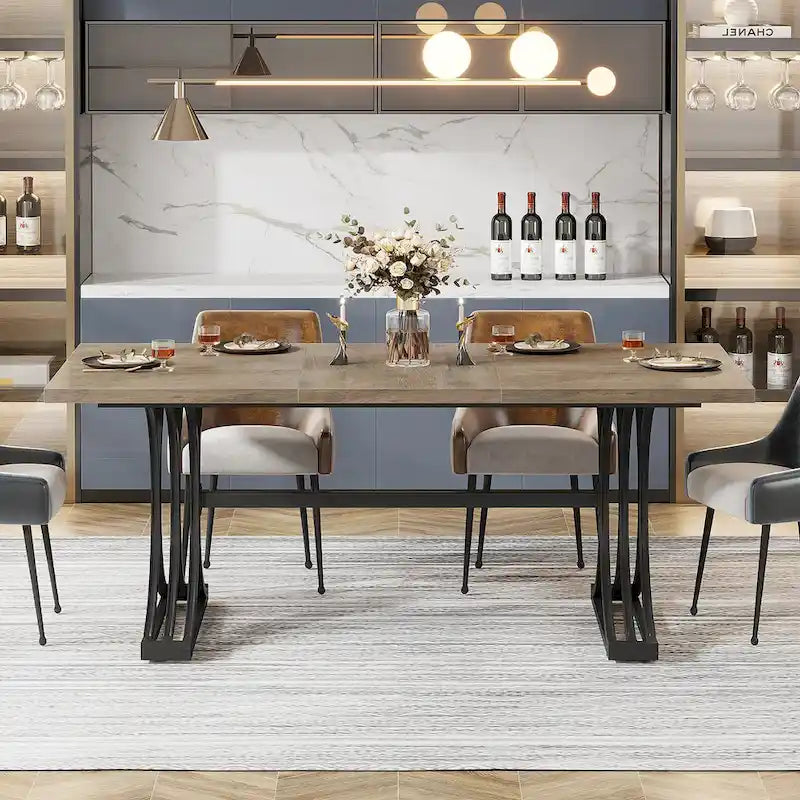 63-inch rechthoekige eettafel met metalen poten
