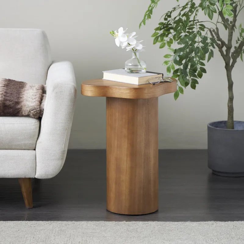 Houten Sokkel Bijzettafel met Afgerond Vierkant Bovenblad - Zwart of Bruin