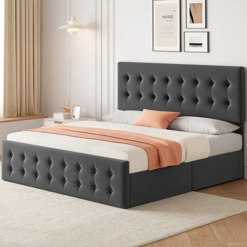 Kingsize bedframe met 4 opberglades en verstelbaar hoofdbord